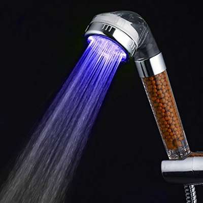 Bathroom Shower Set Temperature Sensor LED Head Shower Light Faucet Self 3 Colors Changing Rain Showers